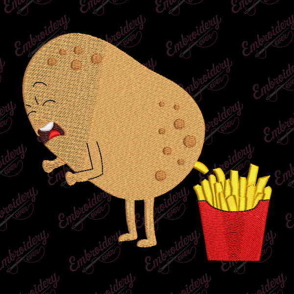 Potato Pooping French Fries Embroidery Design