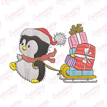 Penguin's Christmas Sleigh Ride Embroidery Design