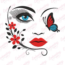 Girl Face With Butterfly Embroidery Design