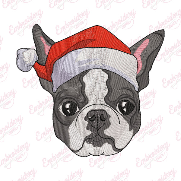 Christmas Boston Terrier Embroidery Design
