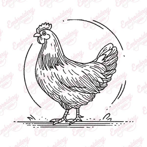 Chicken Line Art Machine Embroidery Design