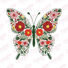 Tropical Leaves And Flowers Butterfly Embroidery Design