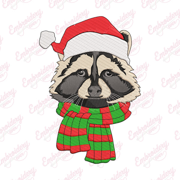 Christmas Raccoon Head Embroidery Design