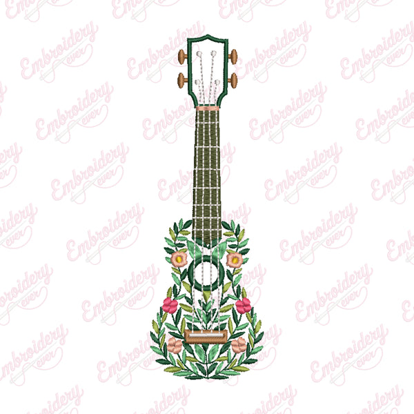 Floral Ukulele Embroidery Design