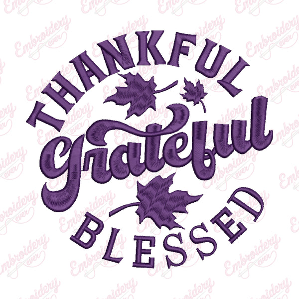 Thankful Grateful Blessed Thanksgiving Quote Embroidery Pattern