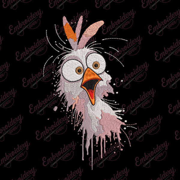 Surprised Chicken Embroidery Design