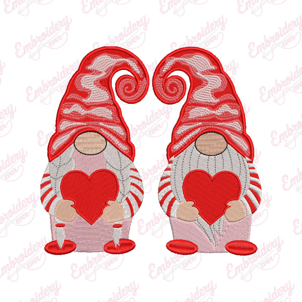 Two Valentine's Day Gnomes Embroidery Design