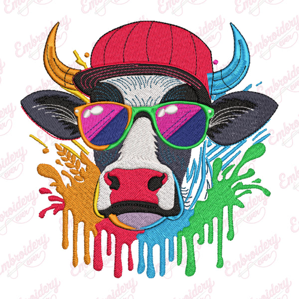 Color Splash Cow Head Embroidery Design