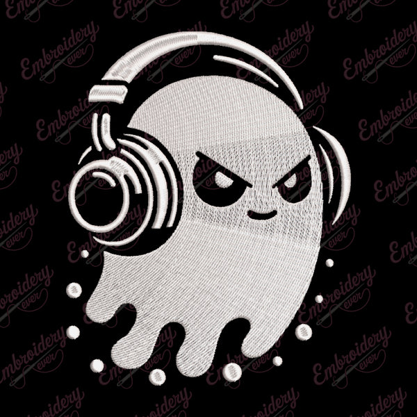 Halloween Ghost With Headphones Embroidery Design