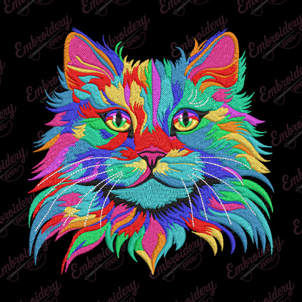 Colorful Splashes Cat Embroidery Design