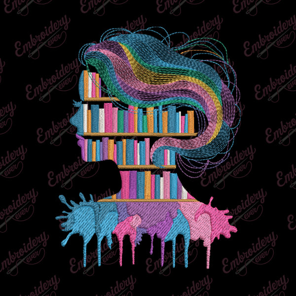 Library Girl Embroidery Design