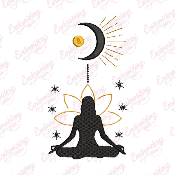 Moon Yoga Embroidery Design