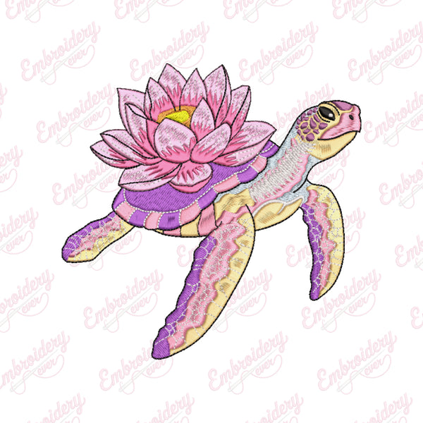 Floral Turtle Embroidery Design