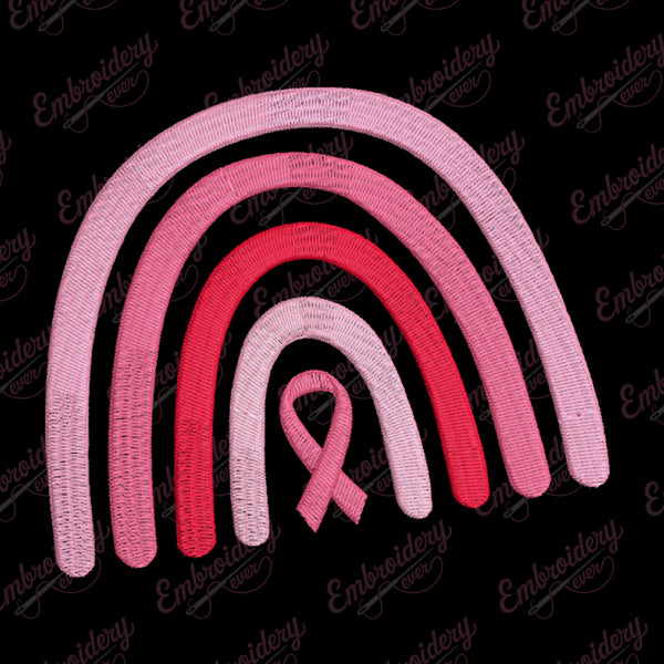 Pink Ribbon Breast Cancer Rainbow Embroidery Design