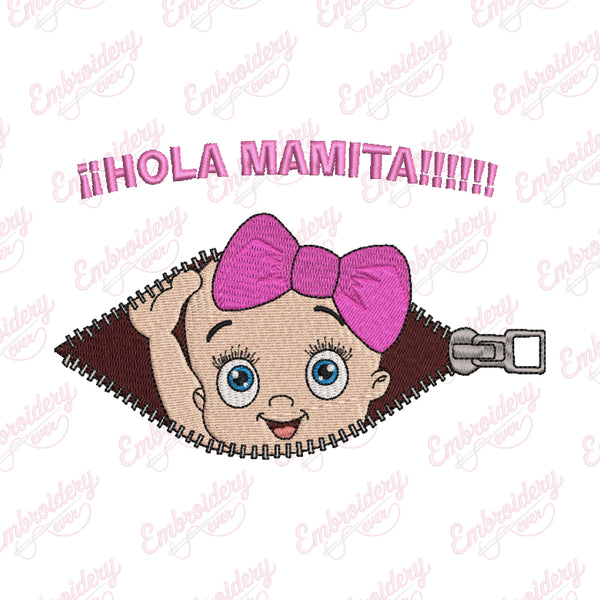 Hola Mamita Zipper Baby Girl Embroidery Design