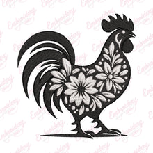 Floral Rooster Embroidery Design