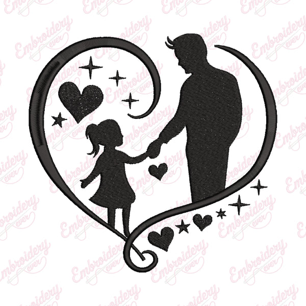 Father And Daughter Love Embroidery Design
