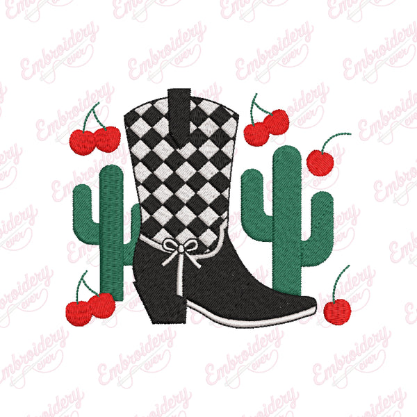 Western Cowgirl Boot Embroidery Design