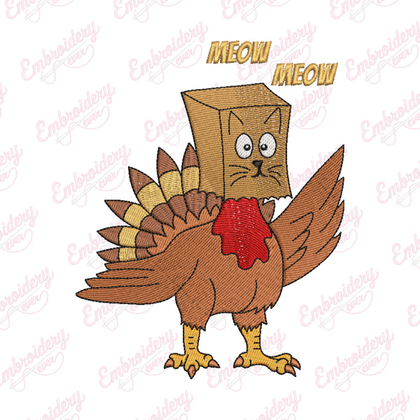 Turkey Cat Thanksgiving Embroidery Design