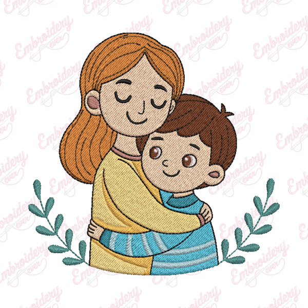 Mother and Child Embroidery Design