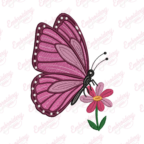 Butterfly on Flower Embroidery Design