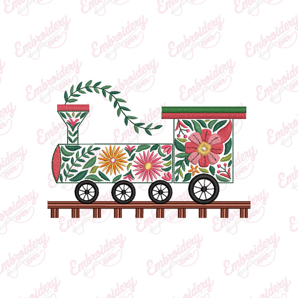 Floral Train Embroidery Design