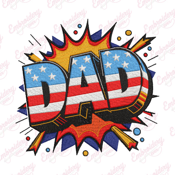 Dad USA Flag Father's Day Embroidery Design