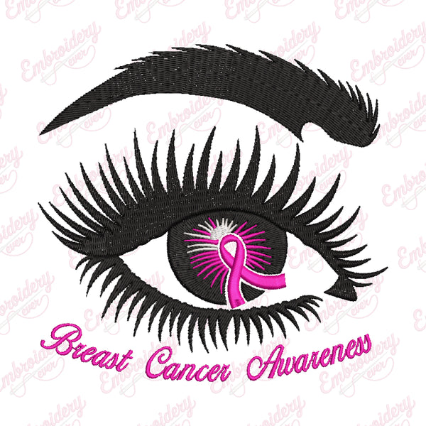 Eyes Pink Ribbon Warrior Breast Cancer Awareness Embroidery Design