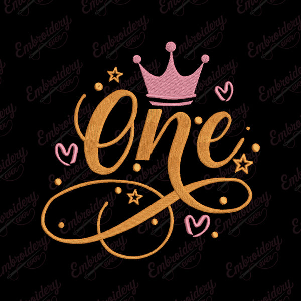 Princess Crown Birthday Number Wording Embroidery Design