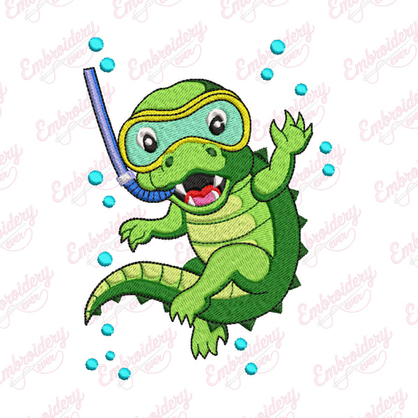 Alligator Diving Embroidery Design