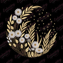 Floral Garden Under Moonlit Night Sky Embroidery Design