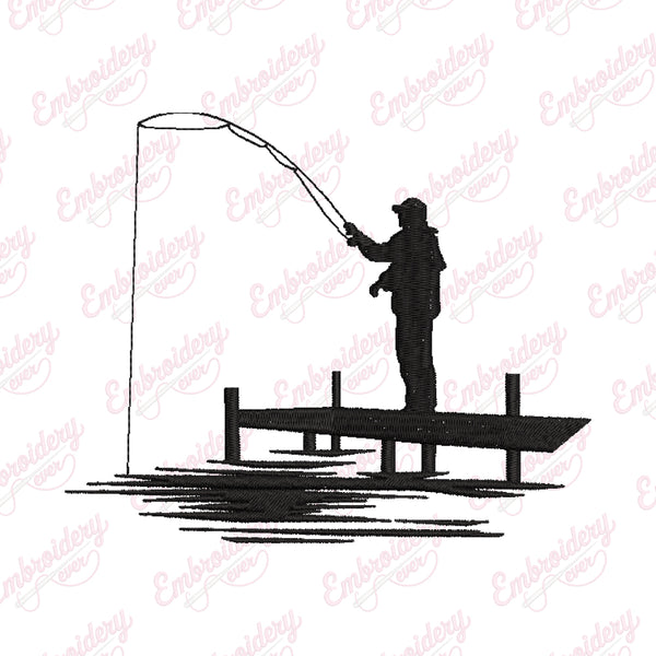 Fisherman In A Boat Fishing Embroidery Design