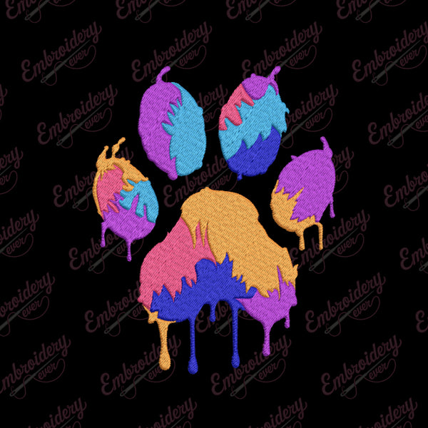 Dog Paw Print Colorful Embroidered Design