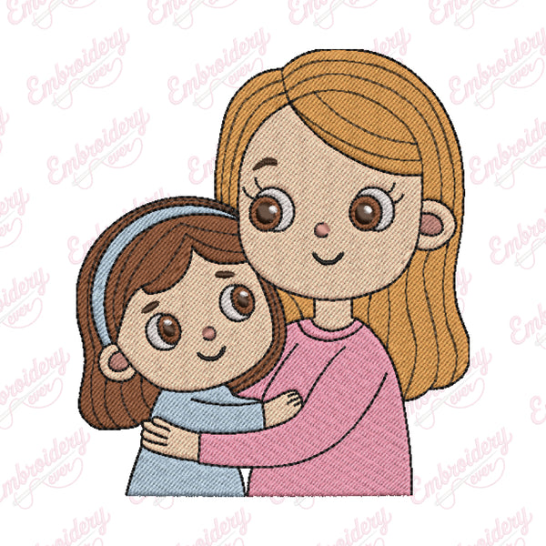 Mom With Little Daughter Mothers Day Embroidery Design