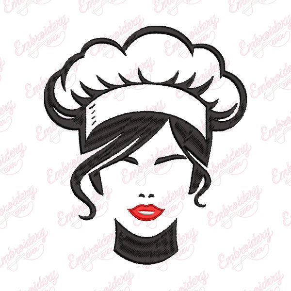 Beautiful Female Chef Face Embroidery Design