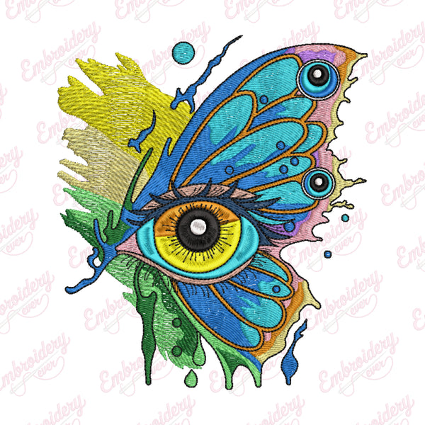 Eye with Butterfly Embroidery Design