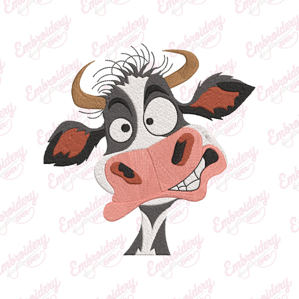Funny Cow Face Embroidery Design