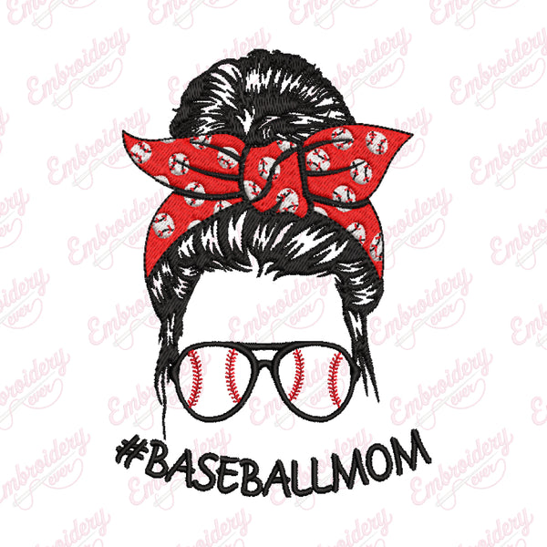 Baseball Mom Messy Bun Embroidery Design