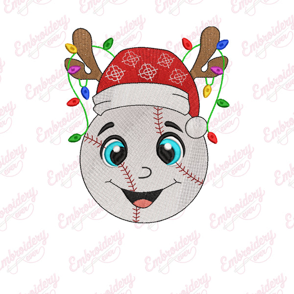 Baseball Christmas Lights Embroidery Design