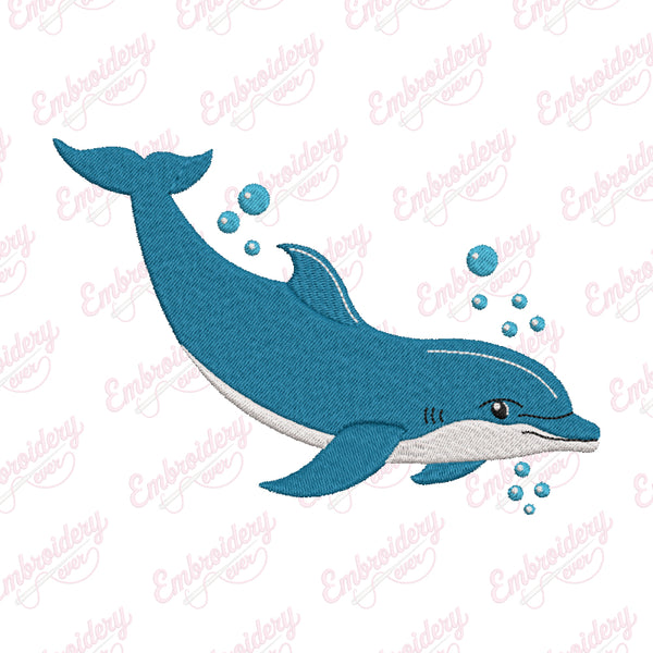 Dolphin With Bubbles Embroidery Design