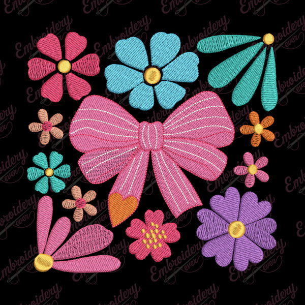 Floral & Festive Bow Embroidery Design