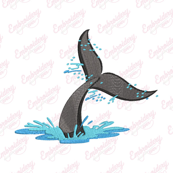 Whale Tail Above Ocean Sea Embroidery Design