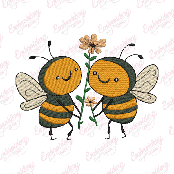 Cute Bees With Flower Embroidery Design