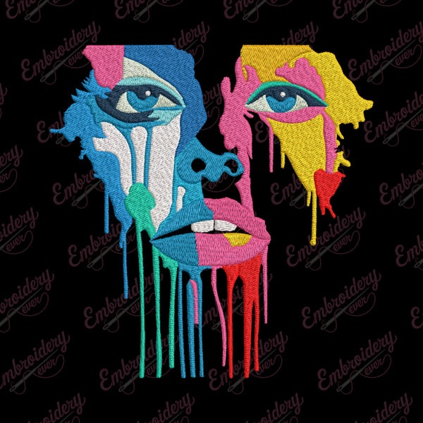 Colorful Woman Face Embroidery Design