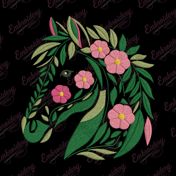 Beautiful Floral Horses Embroidery Design
