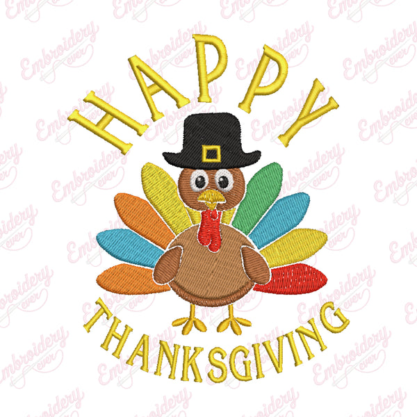 Cute Happy Thanksgiving Turkey Embroidery Pattern
