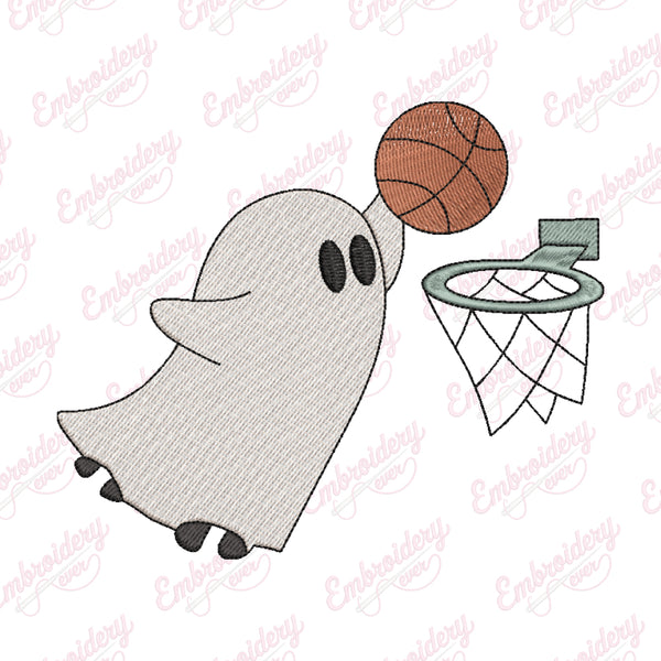 Ghost Playing Basketball Halloween Embroidery Design
