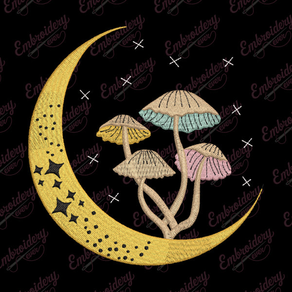 Mushroom Moon Embroidery Design