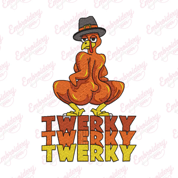 Twerky Turkey Funny Thanksgiving Embroidery Design