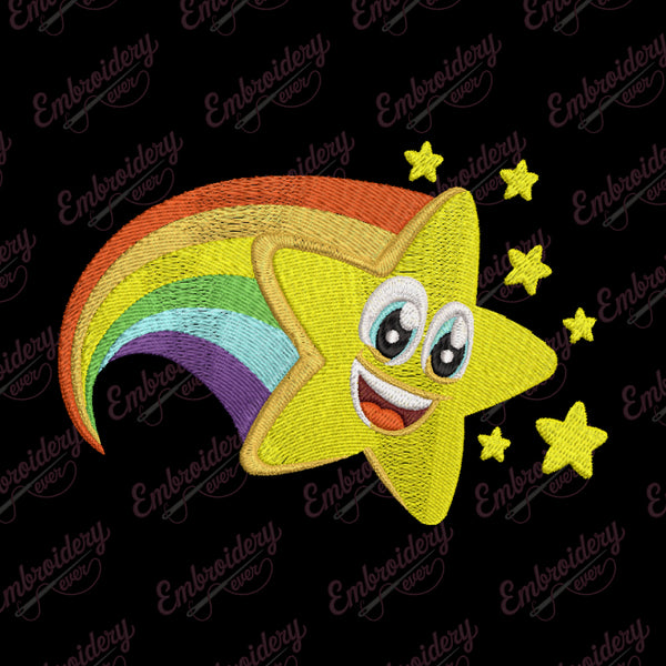 Smiling Star With Rainbow Embroidery Design